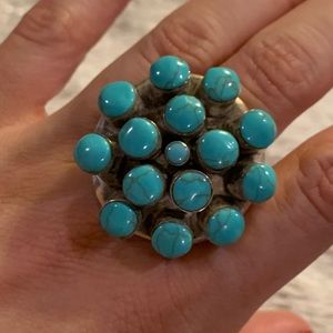 Turquoise cluster silver ring